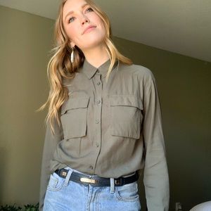 Olive Green Button Down Collared Dress Shirt